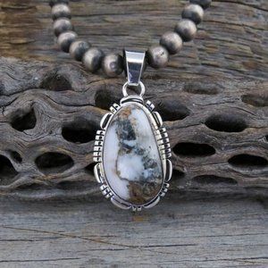 Native American Navajo White Buffalo Sterling Silver Handmade Pendant